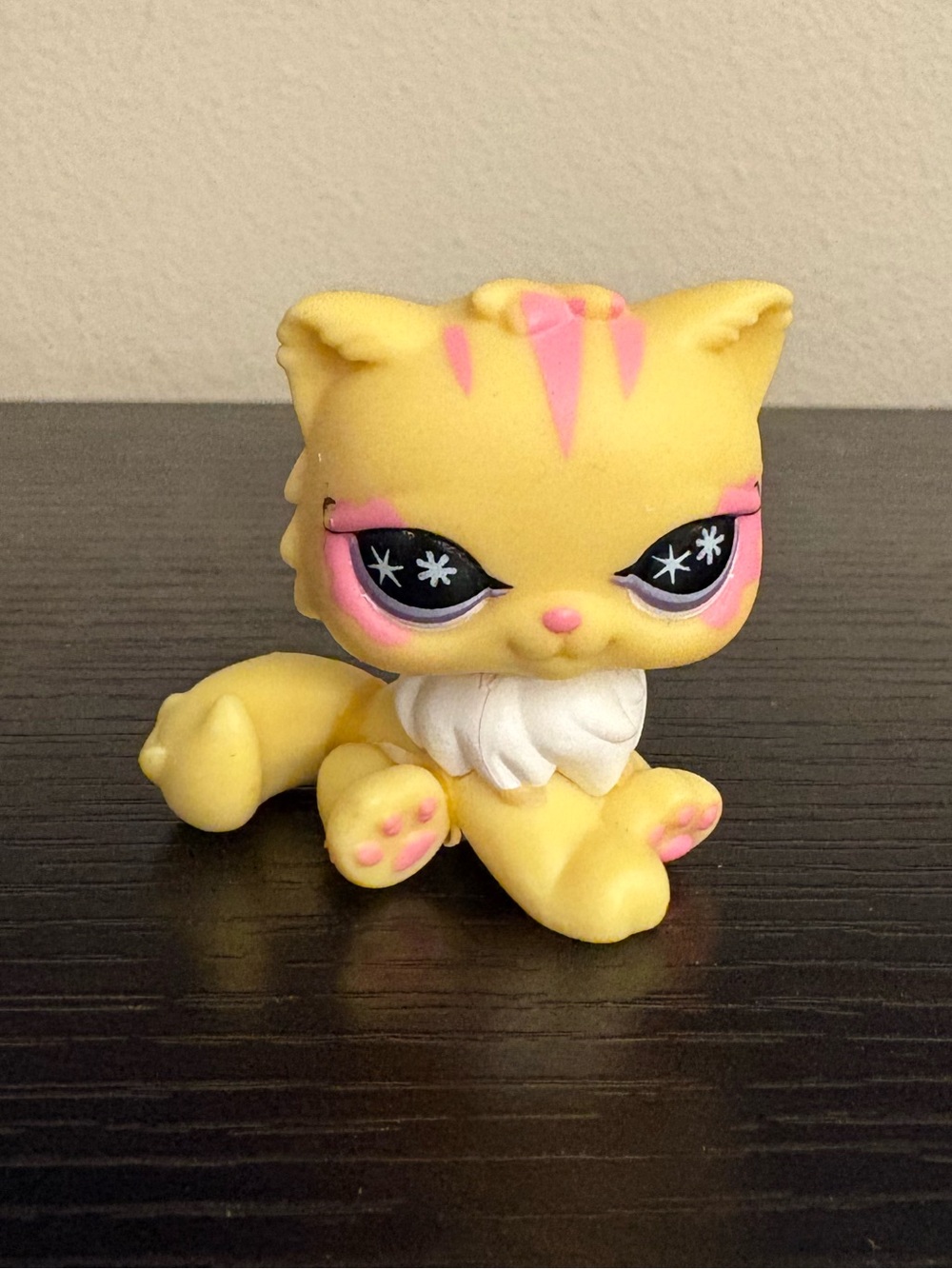 Littlest Pet Shop LPS 878 Persian Cat Yellow Pink Cuddliest ~ AUTHENTIC